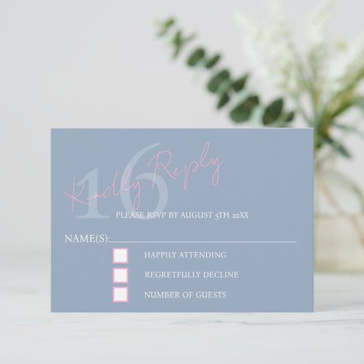Modern Minimalist 16th RSVP Pink Blue Birthday (Debout devant)