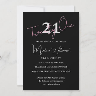 Modern Minimalist 21st Black Pink Birthday  Kaart