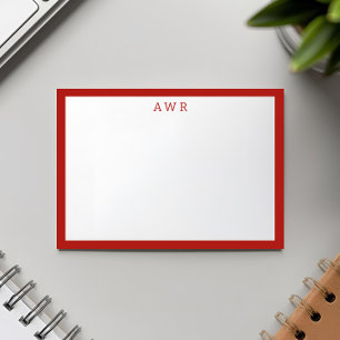 Modern Minimalist 3 Monogram One Border Red Notitiekaartje