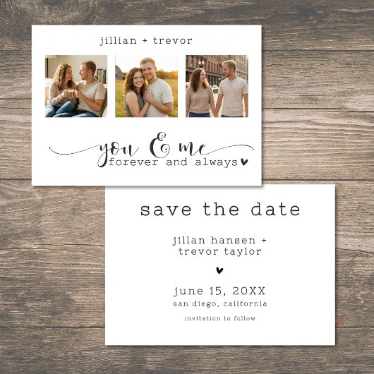 Modern Minimalist 3 Photo Script Collage Wedding Save The Date
