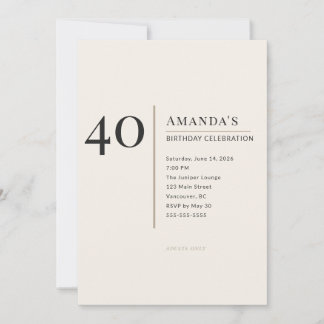 Modern Minimalist 40th Adult Birthday Celebration Kaart