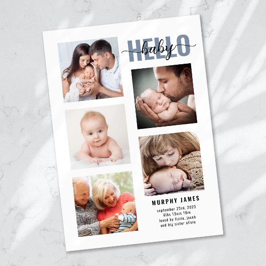 Modern minimalist 5 Foto Baby geboorte Aankondiging