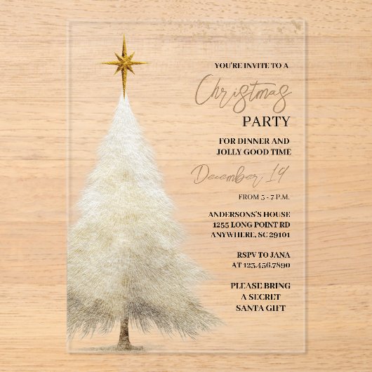 Modern Minimalist Acrylic Christmas Party Acryl Uitnodigingen (Voorkant)