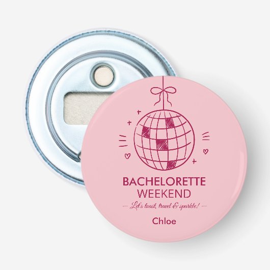 Modern Minimalist Bachelorette Weekend | Pink  Button Flesopener (Voorkant)