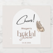 Modern Minimalist Beige Butterfly Bridal Shower Sparkling Wijnetiket (Enkel label)