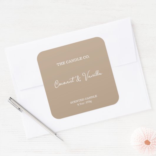 Modern Minimalist Beige Script Candle Label  (Envelop)