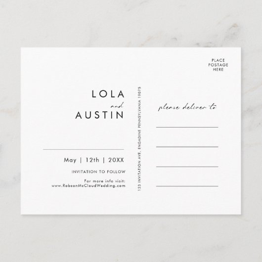 Modern minimalist bewaart het Briefkaart Datum (Achterkant)