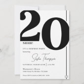 Modern minimalist black 20th birthday invitation (Devant)
