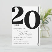 Modern minimalist black 20th birthday invitation (Debout devant)