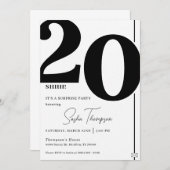 Modern minimalist black 20th birthday invitation (Devant / Derrière)