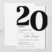 Modern minimalist black 20th birthday invitation kaart (Voorkant / Achterkant)