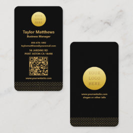 Modern Minimalist Black and Gold Dots QR Code Visitekaartje