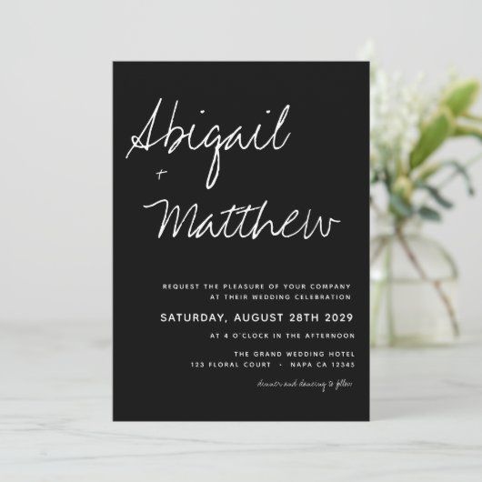 Modern minimalist Black and White Boho Wedding Kaart (Staand voorkant)