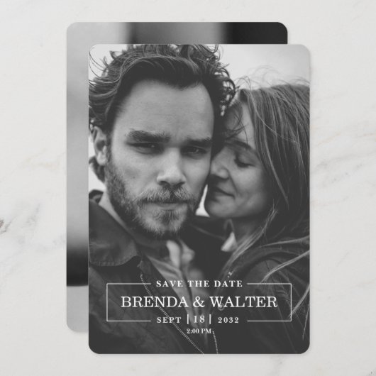 Modern Minimalist Black And White Photo Wedding Kaart (Voorkant / Achterkant)