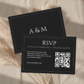 Modern minimalist black and white QR code wedding RSVP Kaartje