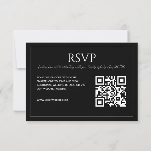 Modern minimalist black and white QR code wedding RSVP Kaartje (Voorkant)