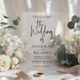 Modern Minimalist Black and White Wedding Classic Acryl Uitnodigingen