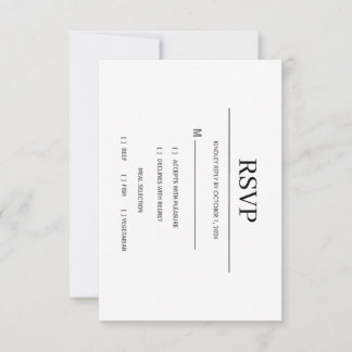 Modern Minimalist Black and White Wedding RSVP Car Kaartje