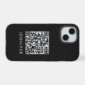 Modern Minimalist Black Executive QR Code Monogram iPhone 15 Hoesje (Achterkant horizontaal)