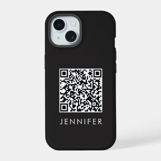 Modern Minimalist Black Executive QR Code Monogram iPhone 15 Hoesje (Achterkant)