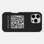 Modern Minimalist Black Executive QR Code Monogram iPhone Hoesje (Achterkant horizontaal)
