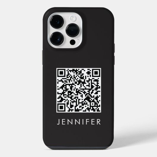 Modern Minimalist Black Executive QR Code Monogram iPhone Hoesje (Achterkant)