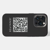 Modern Minimalist Black Executive QR Code Monogram iPhone Hoesje (Achterkant horizontaal)