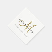 Modern Minimalist Black Gold Monogram Wedding Servet (Hoek)