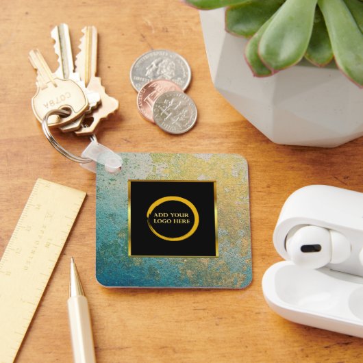 Modern minimalist black gold simple add your logo sleutelhanger (Bureau)