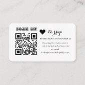 Modern Minimalist Black Heart QR Code RSVP Informatiekaartje (Voorkant)
