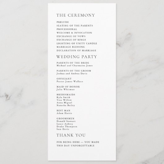Modern Minimalist Black & White Wedding Program Programma (Achterkant)
