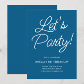Modern Minimalist Blue Birthday Party Chic Kaart (Voorkant / Achterkant)