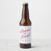 Modern Minimalist Blue Stripes Red Wedding Bier Etiket (Voorkant)