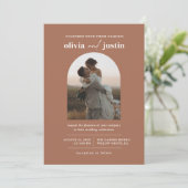 Modern minimalist Boho Arch Photo Wedding Kaart (Staand voorkant)