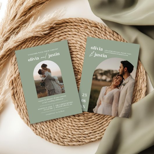 Modern minimalist Boho Arch Photo Wedding Kaart