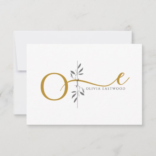 Modern Minimalist Botanical Gold Monogram  Notitiekaartje (Voorkant)