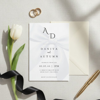 Modern Minimalist Bow Black & White Wedding Kaart