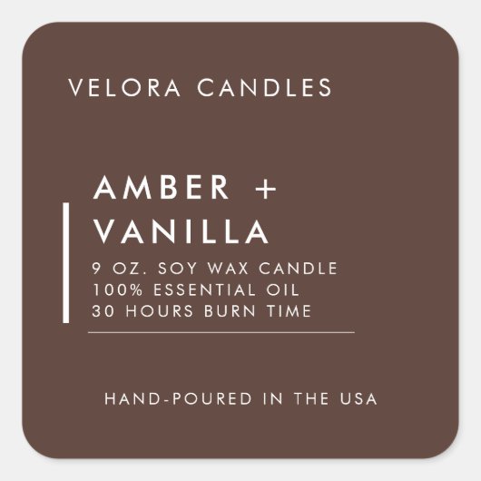 Modern Minimalist Brown Candle Label Sticker (Voorkant)