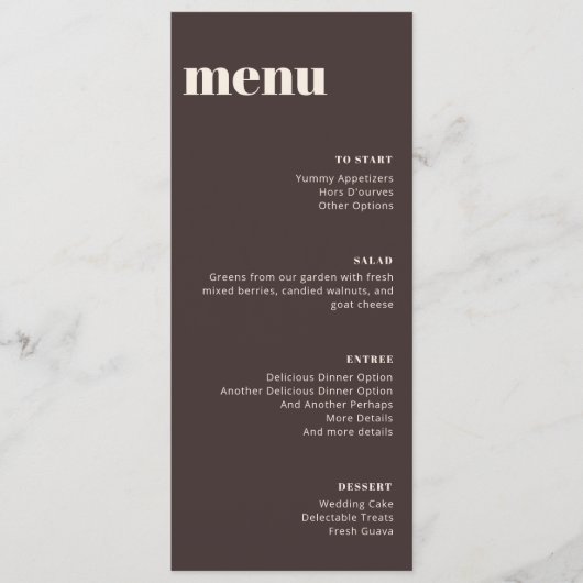 Modern Minimalist Brown Wedding Tall Template Menu (Devant)