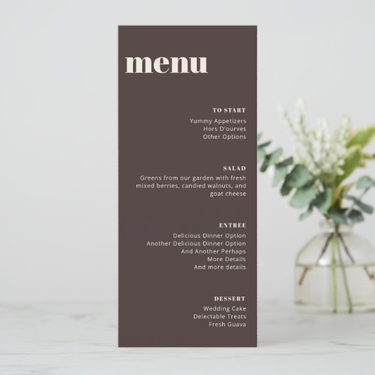 Modern Minimalist Brown Wedding Tall Template Menu (Debout devant)