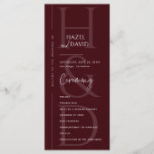 Modern Minimalist Burgundy Monogram Wedding Programma (Voorkant)