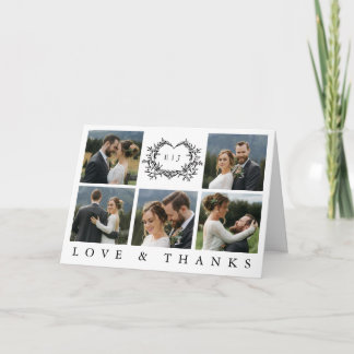 Modern Minimalist Calligraphy Crest monogram Photo Bedankkaart