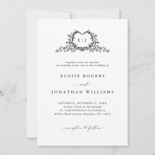 Modern Minimalist Chic Calligraphy Crest Wedding   Kaart (Voorkant)