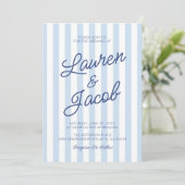 Modern Minimalist Coastal Blue Stripes Wedding Kaart (Staand voorkant)