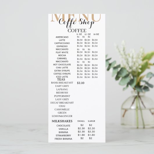 Modern minimalist Coffee Shop Menu Template (Debout devant)