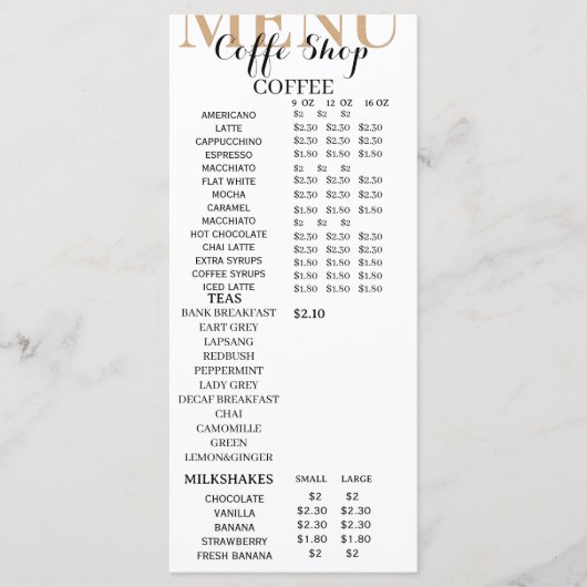 Modern minimalist Coffee Shop Menu Template (Devant)
