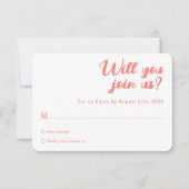 Modern Minimalist Coral Pink Wedding RSVP Cards (Voorkant)
