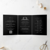 Modern Minimalist Crest monogram Wedding Invite Drieluik Programma (Binnen)