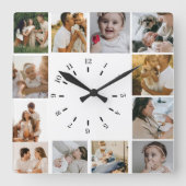 Modern Minimalist  Custom Photo Collage Family Vierkante Klok (Voorkant)