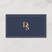 Modern Minimalist Dark Blue Initials QR Code Visitekaartje (Voorkant)